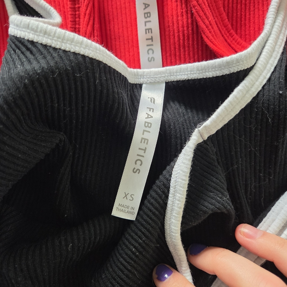 Fabletics Black Ribbed Tank Top with White Trim - Picture 2 of 3
